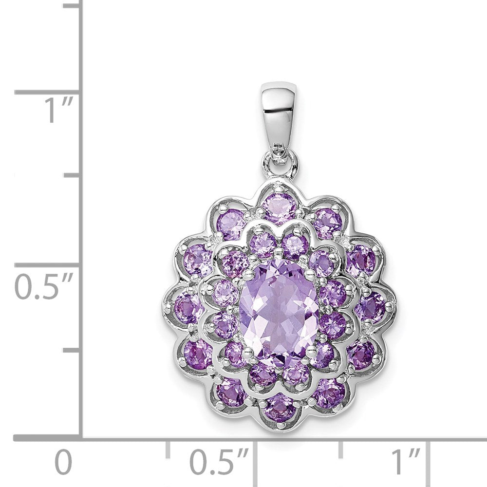 Rhodinierter Sterlingsilber-Anhänger mit ovalem 8x6 mm Amethyst als Mittelstein