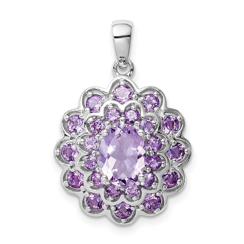 Rhodinierter Sterlingsilber-Anhänger mit ovalem 8x6 mm Amethyst als Mittelstein