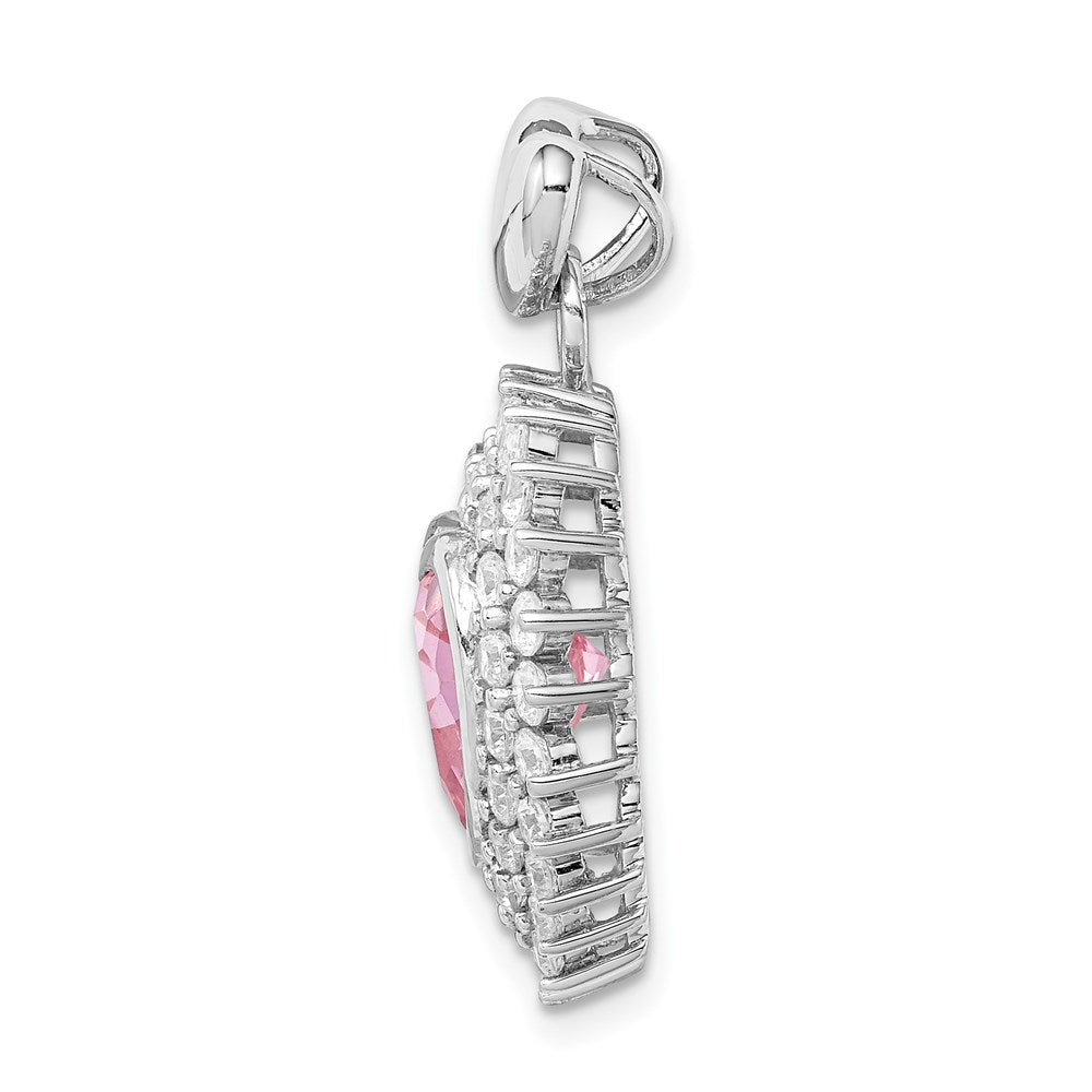 Sterlingsilber Rhodiniert 9mm Rosa Herz Zirkonia Anhänger