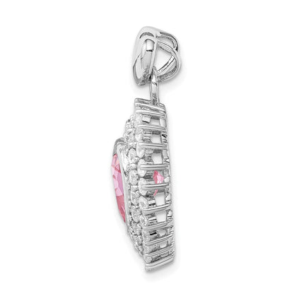 Sterlingsilber Rhodiniert 9mm Rosa Herz Zirkonia Anhänger