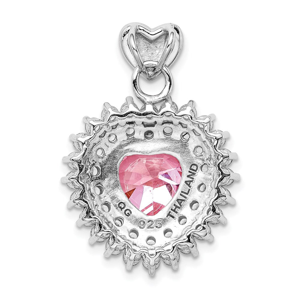 Sterlingsilber Rhodiniert 9mm Rosa Herz Zirkonia Anhänger