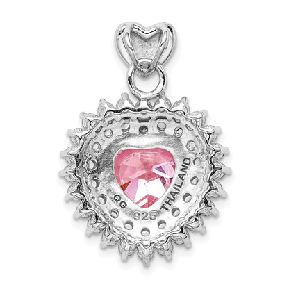Sterlingsilber Rhodiniert 9mm Rosa Herz Zirkonia Anhänger
