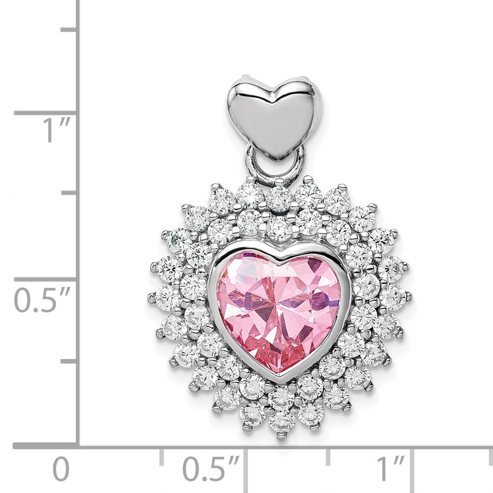 Sterlingsilber Rhodiniert 9mm Rosa Herz Zirkonia Anhänger