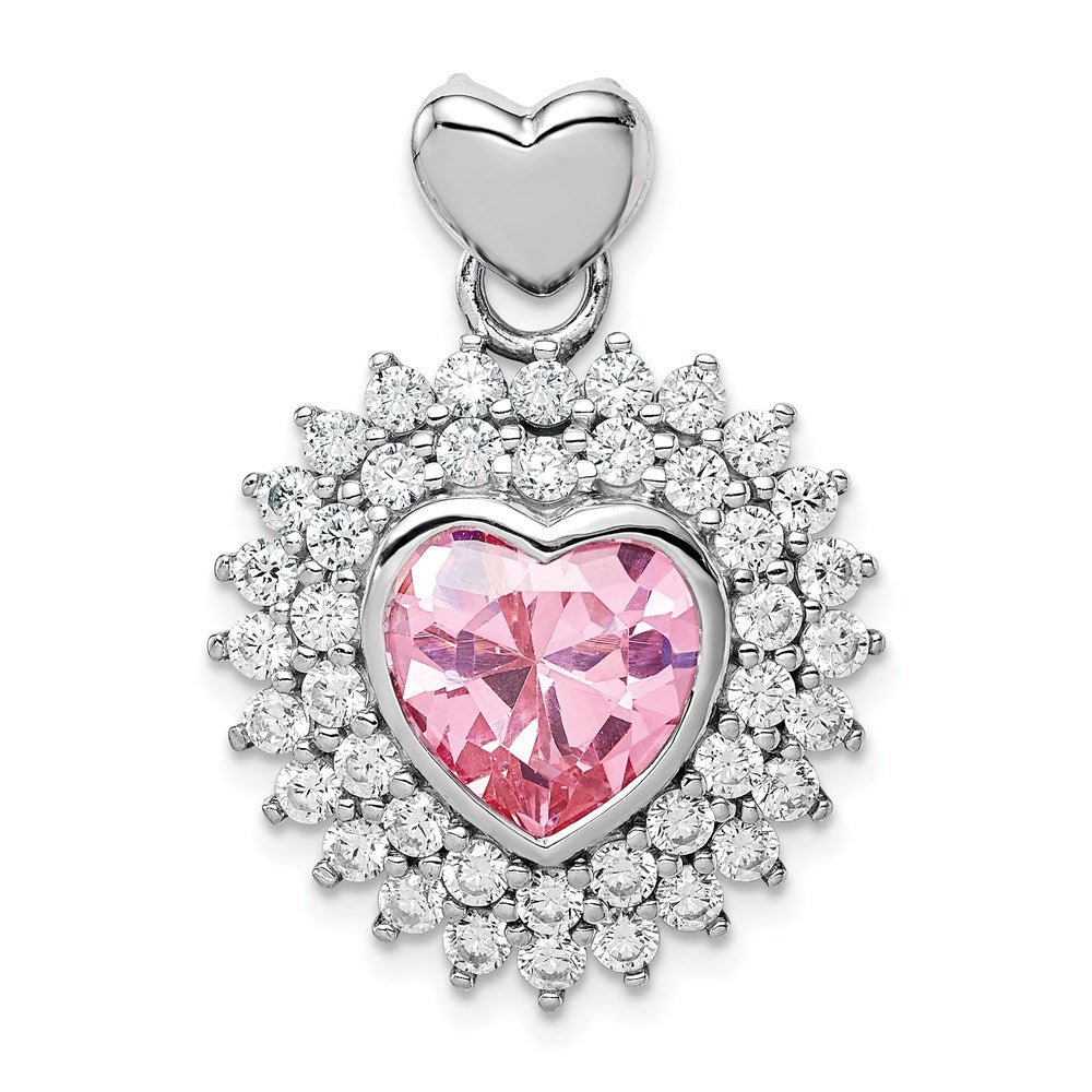 Sterlingsilber Rhodiniert 9mm Rosa Herz Zirkonia Anhänger