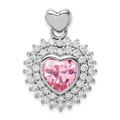 Sterlingsilber Rhodiniert 9mm Rosa Herz Zirkonia Anhänger