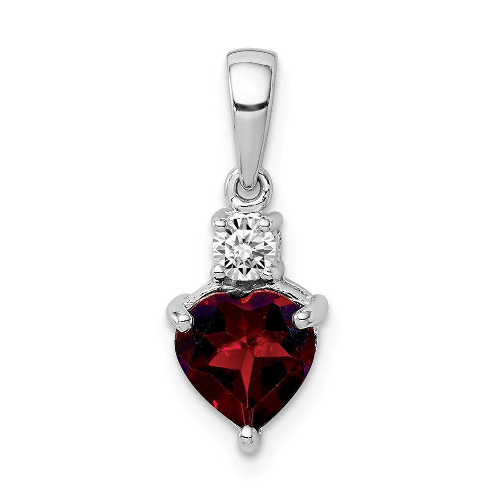 Rhodinierter Sterlingsilber-Anhänger „Herz“ mit Granat und Weißem Topas