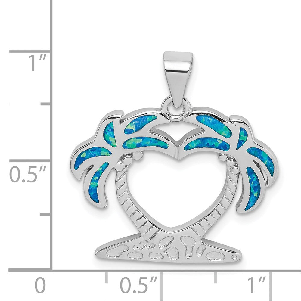 Sterlingsilber Rhodiniert Erzeugt Blau Opal Palme Trees Anhänger