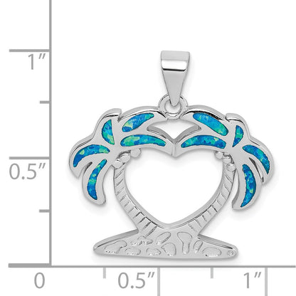 Sterlingsilber Rhodiniert Erzeugt Blau Opal Palme Trees Anhänger