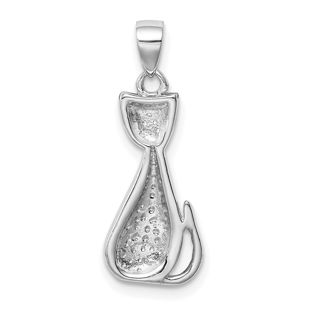 Sterlingsilber Rhodiniert Katze mit Erzeugt Opal Akzente Anhänger