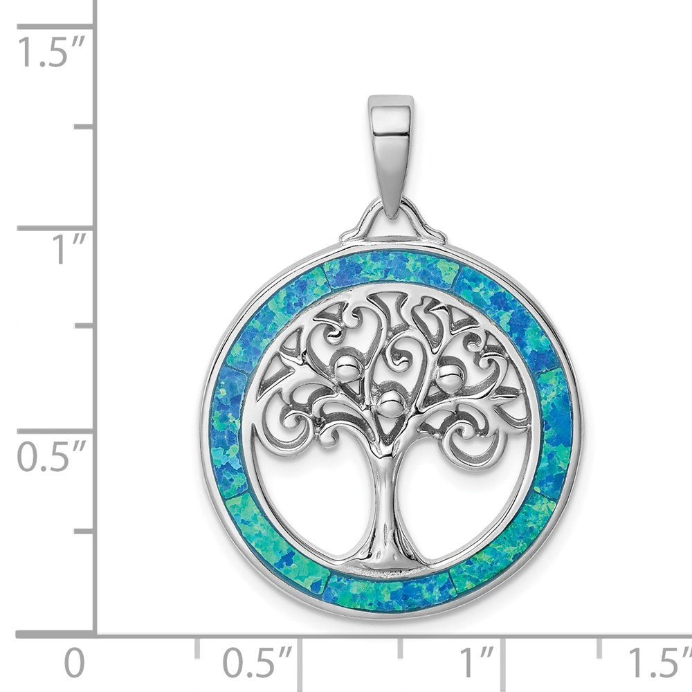 Sterlingsilber Rhodiniert Erzeugt Opal Kreis mit Baum Anhänger