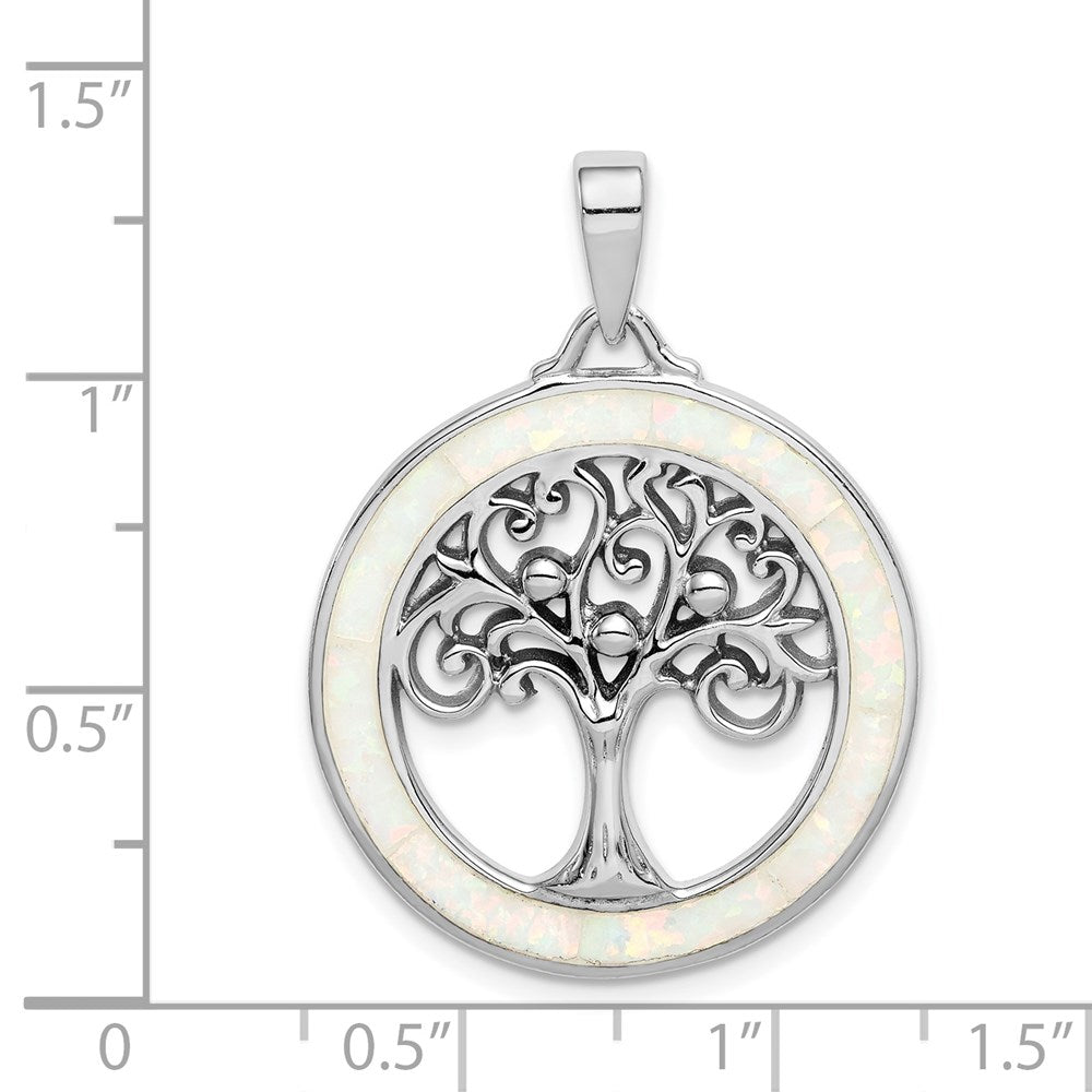 Sterlingsilber Rhodiniert Erzeugt Opal Kreis mit Baum Anhänger