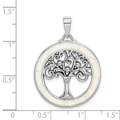 Sterlingsilber Rhodiniert Erzeugt Opal Kreis mit Baum Anhänger