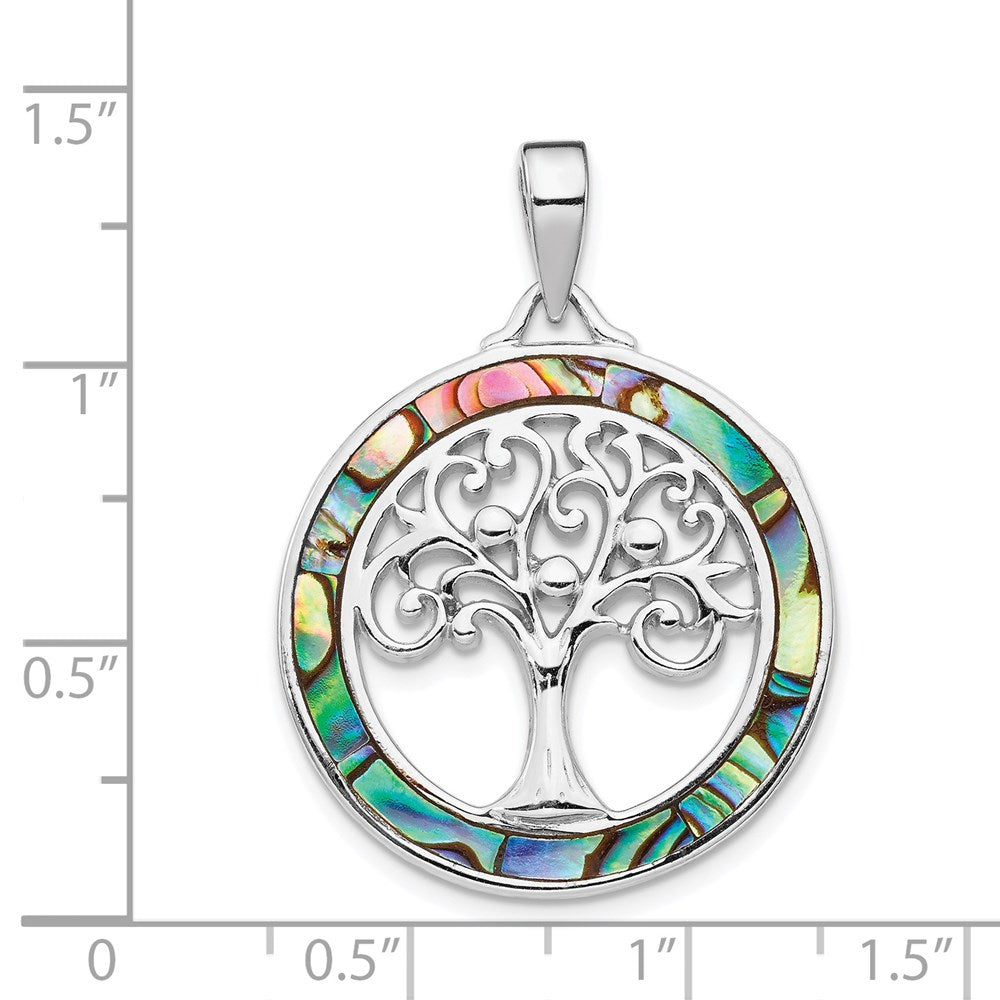 Sterlingsilber Rhodiniert Abalone Kreis mit Baum Of Leben Anhänger