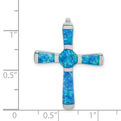 Sterlingsilber Rhodiniert Erzeugt Opal Kreuz Anhänger