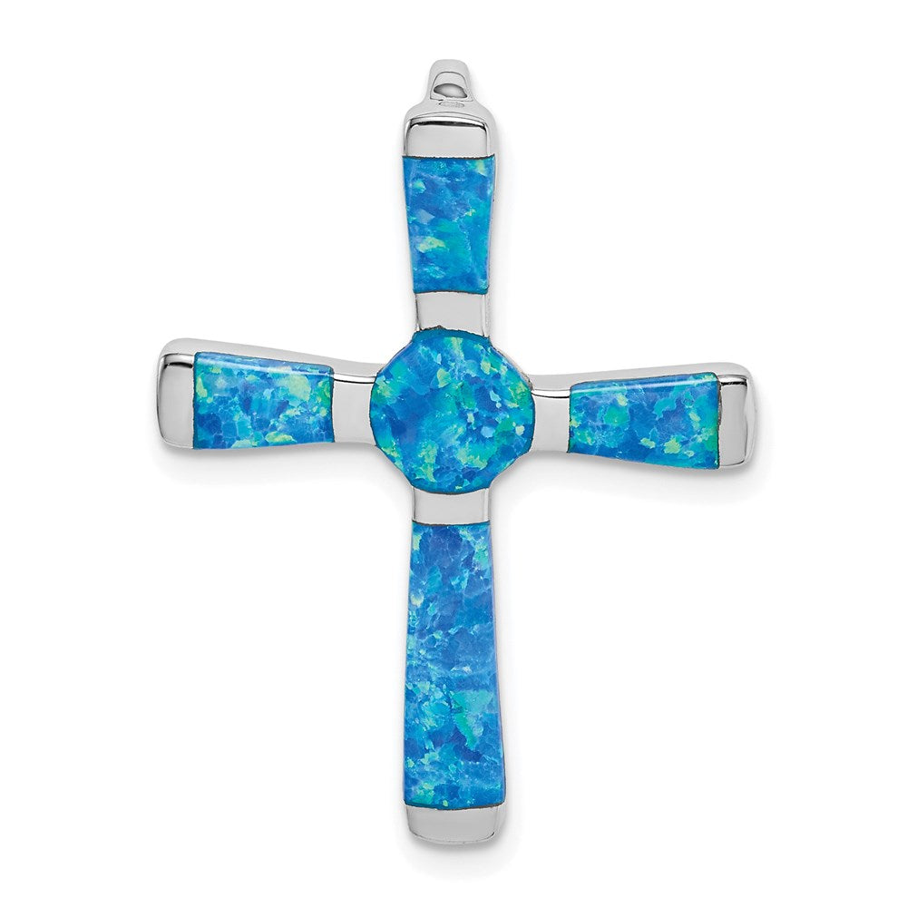 Sterlingsilber Rhodiniert Erzeugt Opal Kreuz Anhänger