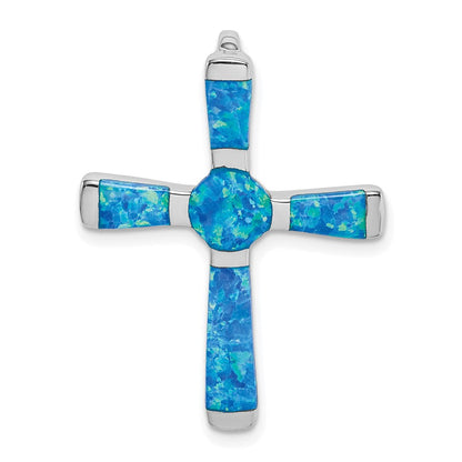 Sterlingsilber Rhodiniert Erzeugt Opal Kreuz Anhänger