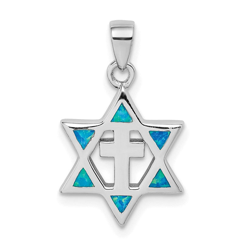 Sterlingsilber Rhodiniert Stern Of David Erzeugt Opal Zirkonia Anhänger