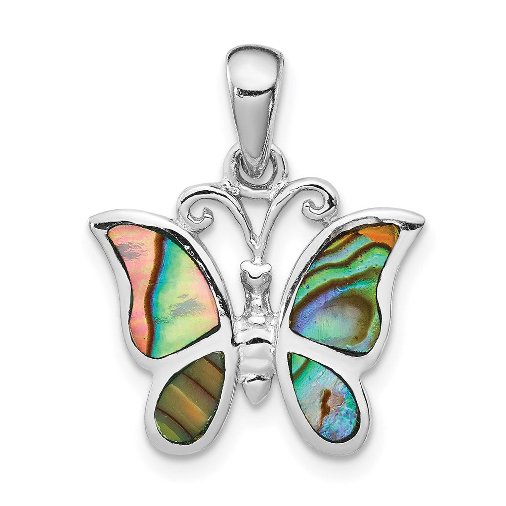 Sterlingsilber Rhodiniert Abalone Schmetterling Anhänger