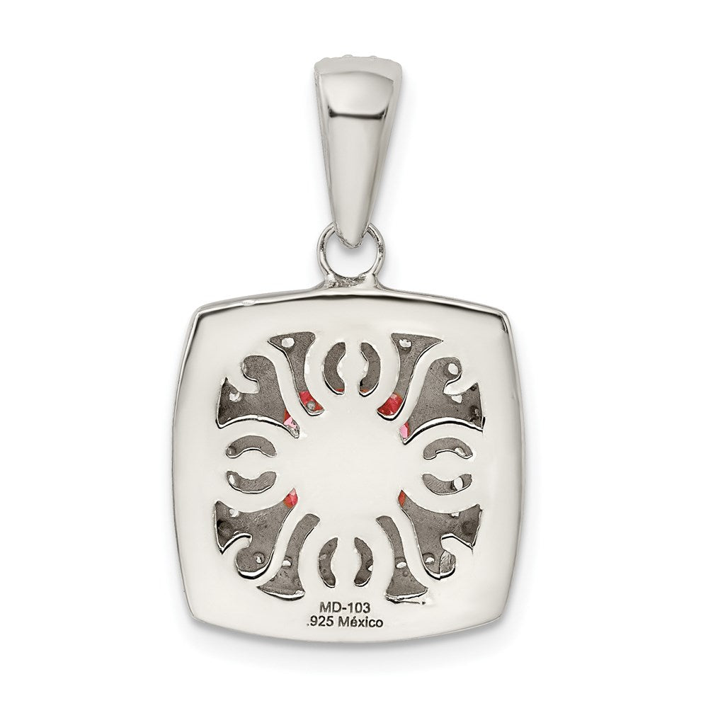Sterlingsilber Rosa & Weiß Zirkonia Quadratisch Anhänger