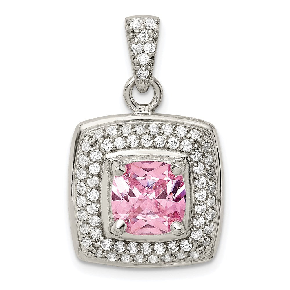 Sterlingsilber Rosa & Weiß Zirkonia Quadratisch Anhänger