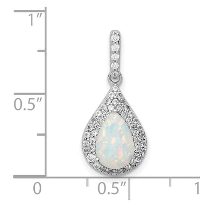 Sterlingsilber Rhodiniert Zirkonia & Synthetisch Opal Anhänger