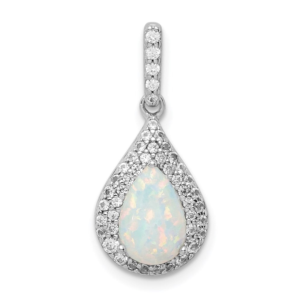 Sterlingsilber Rhodiniert Zirkonia & Synthetisch Opal Anhänger
