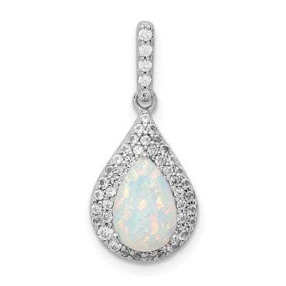 Sterlingsilber Rhodiniert Zirkonia & Synthetisch Opal Anhänger