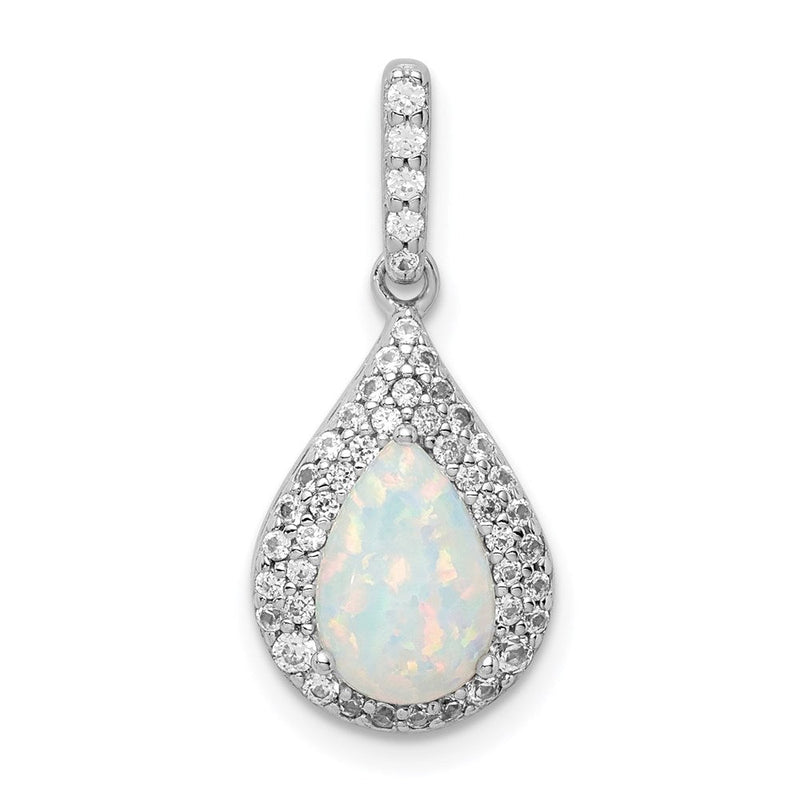 Sterlingsilber Rhodiniert Zirkonia & Synthetisch Opal Anhänger