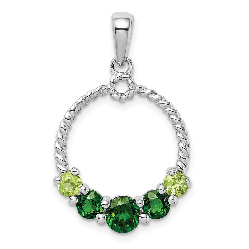 Rhodinierter Anhänger aus Sterlingsilber mit Chromdiopsid und Peridot