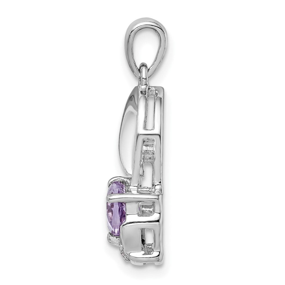 Sterlingsilber Rhodiniert Amethyst und Diamant Herz Anhänger