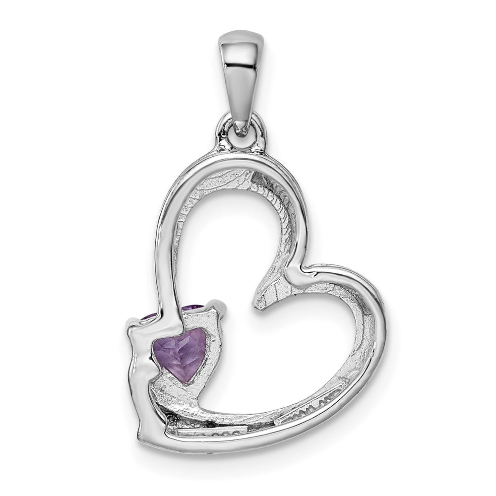 Sterlingsilber Rhodiniert Amethyst und Diamant Herz Anhänger