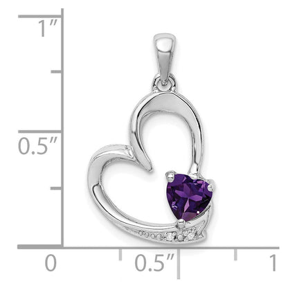 Sterlingsilber Rhodiniert Amethyst und Diamant Herz Anhänger