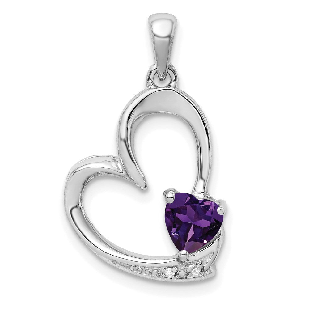 Sterlingsilber Rhodiniert Amethyst und Diamant Herz Anhänger