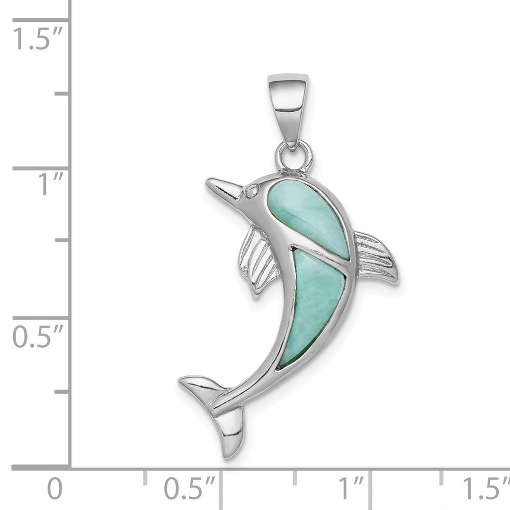 Sterlingsilber Rhodiniert Poliert Larimar Delfin Anhänger
