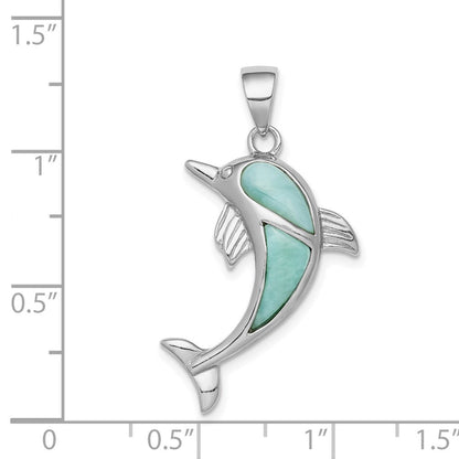 Sterlingsilber Rhodiniert Poliert Larimar Delfin Anhänger