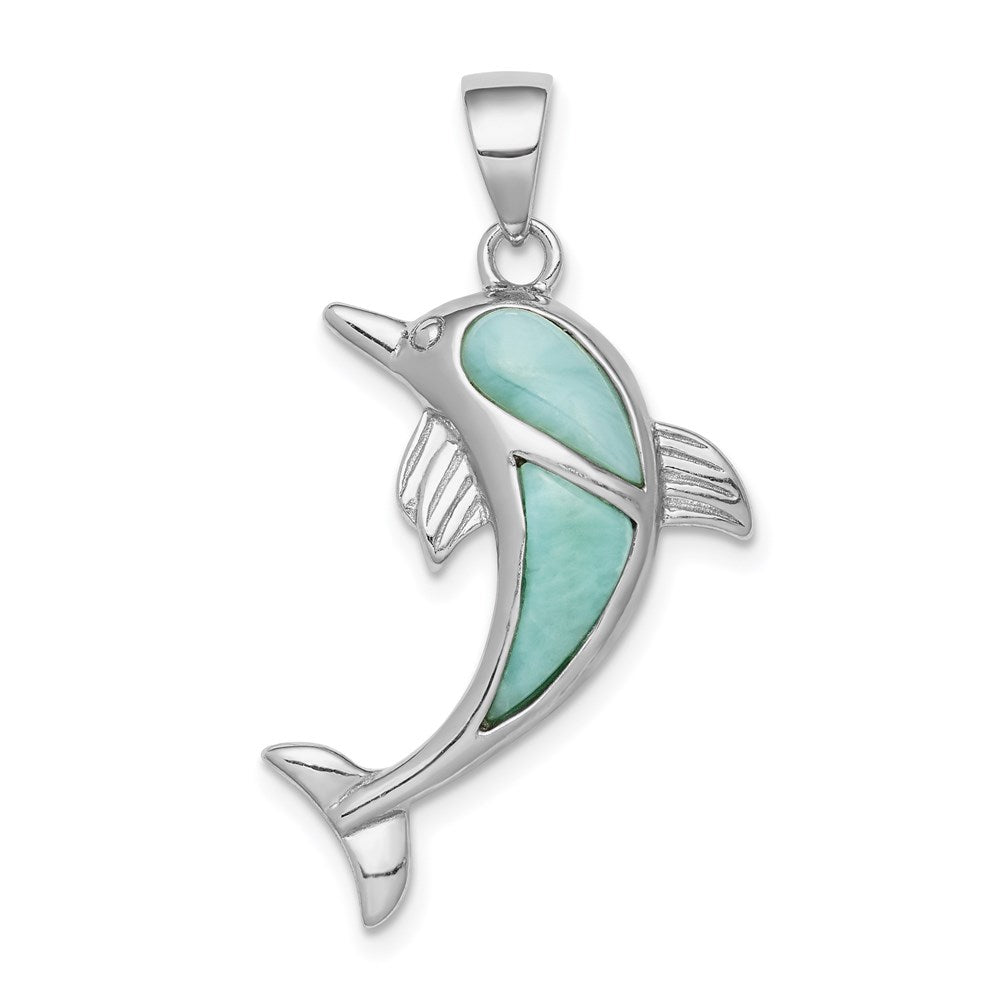 Sterlingsilber Rhodiniert Poliert Larimar Delfin Anhänger