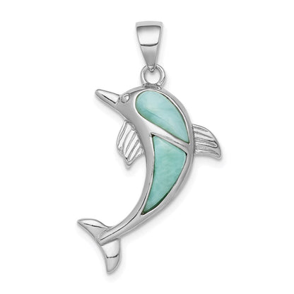 Sterlingsilber Rhodiniert Poliert Larimar Delfin Anhänger