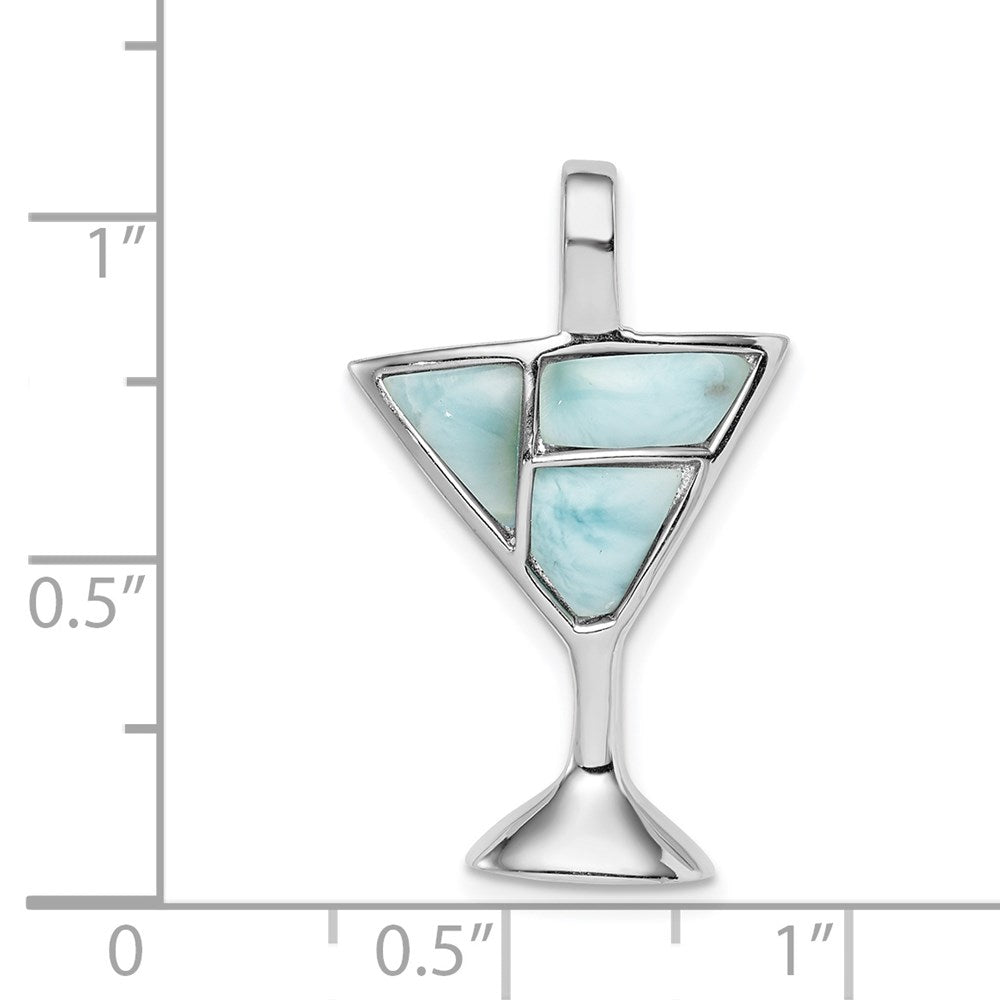 Sterlingsilber Rhodiniert Larimar Martini Glas Anhänger