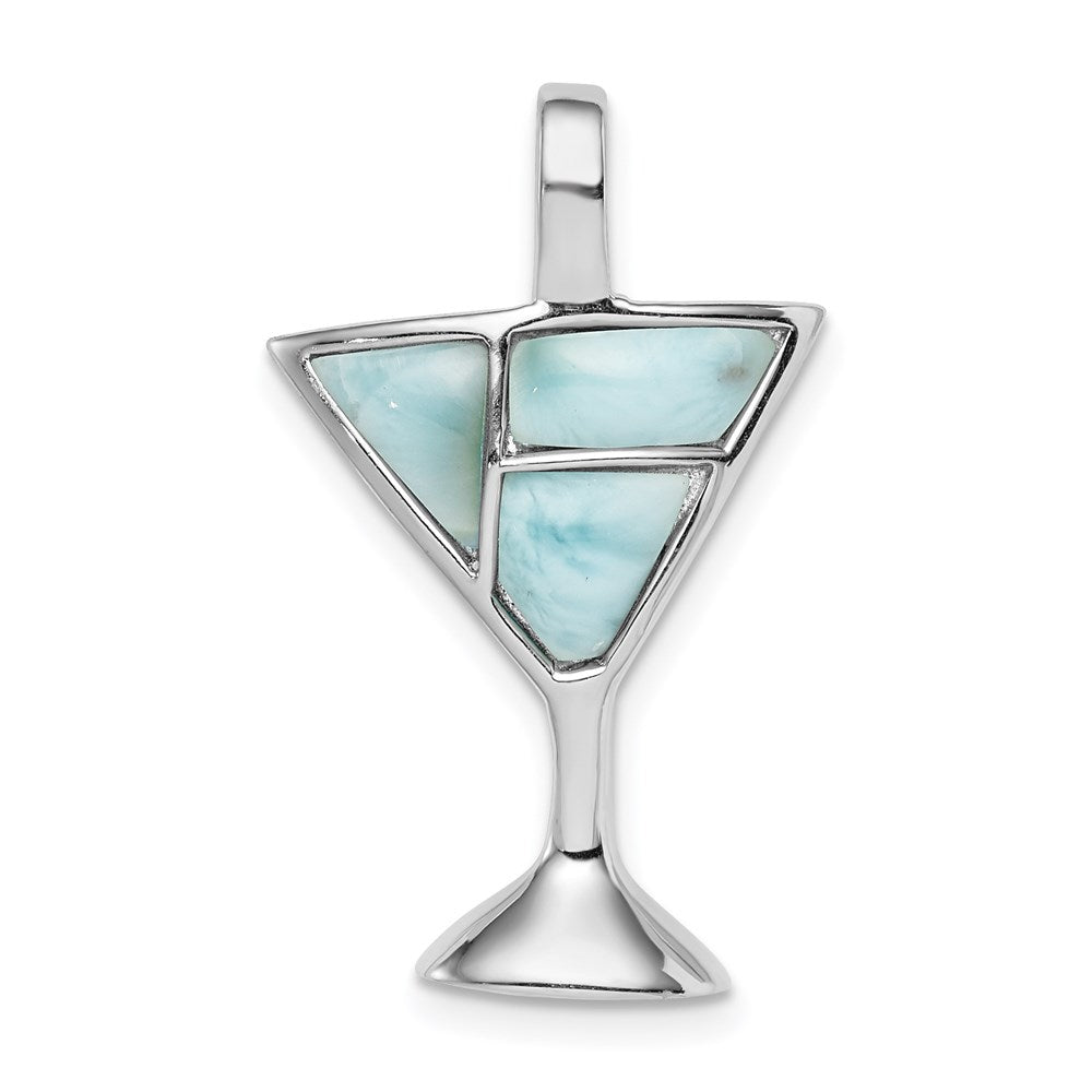 Sterlingsilber Rhodiniert Larimar Martini Glas Anhänger