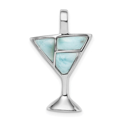 Sterlingsilber Rhodiniert Larimar Martini Glas Anhänger