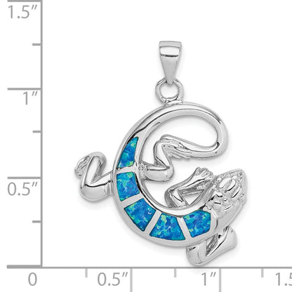 Sterlingsilber Rhodiniert Poliert Erzeugt Blau Opal Gecko Anhänger