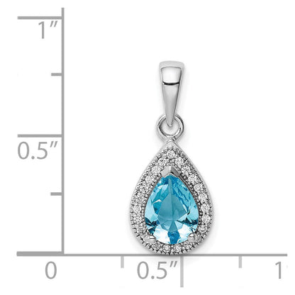 Sterlingsilber Rhodiniert Blau und Klar Zirkonia Anhänger