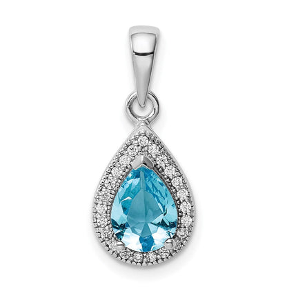 Sterlingsilber Rhodiniert Blau und Klar Zirkonia Anhänger