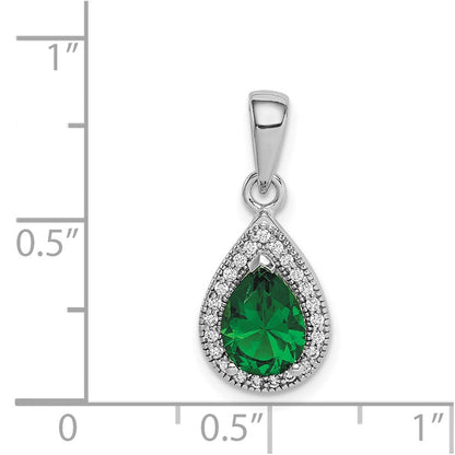 Sterlingsilber Rhodiniert Grün und Klar Zirkonia Anhänger