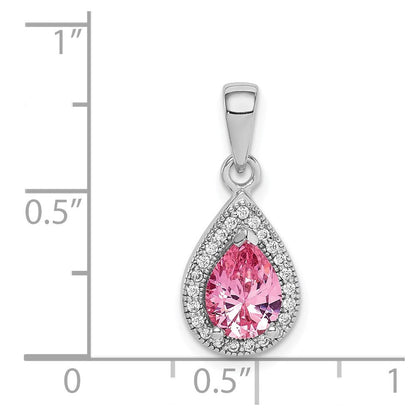 Sterlingsilber Rhodiniert Rosa und Klar Zirkonia Anhänger