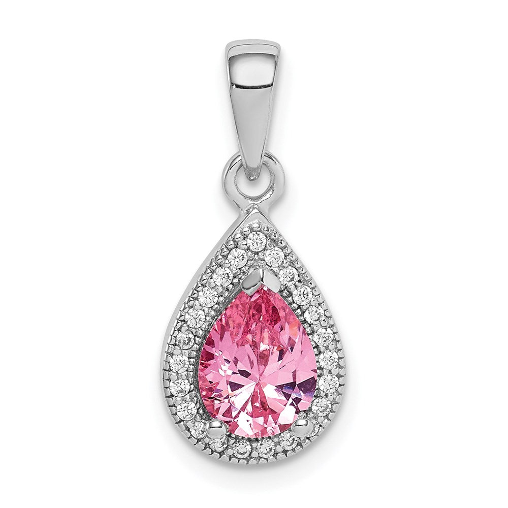 Sterlingsilber Rhodiniert Rosa und Klar Zirkonia Anhänger