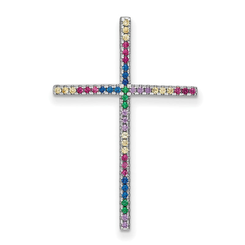 Sterlingsilber Prizma Rhodiniert Bunt Zirkonia Kreuz Kette Anhänger
