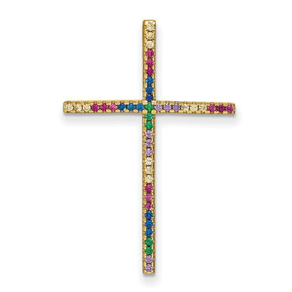 Sterlingsilber Prizma Goldfarben 14K Glanz Vergoldet Bunt Zirkonia Kreuz Kette Anhänger