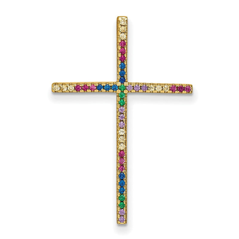 Sterlingsilber Prizma Goldfarben 14K Glanz Vergoldet Bunt Zirkonia Kreuz Kette Anhänger