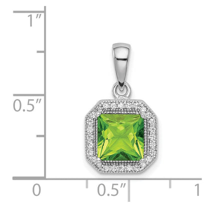 Sterlingsilber Rhodiniert Klar Zirkonia und Quadratisch Grün Anhänger